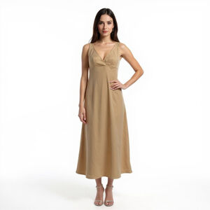 Victoria's Secret Vintage Gold Beige V-Neck Maxi Slip Dress - Small